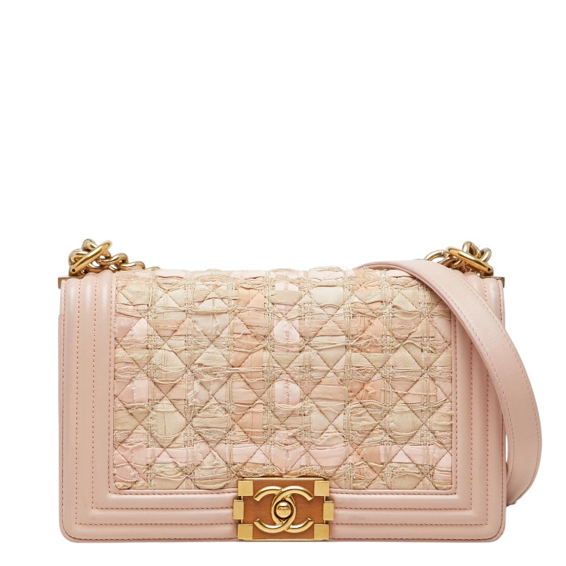 シャネル ココマーク ボーイシャネル チェーン ショルダーバッグ A67086 ピンク ラムスキン ツイード レディース CHANEL 【中古】｜【銀座パリス】　店 164,000円