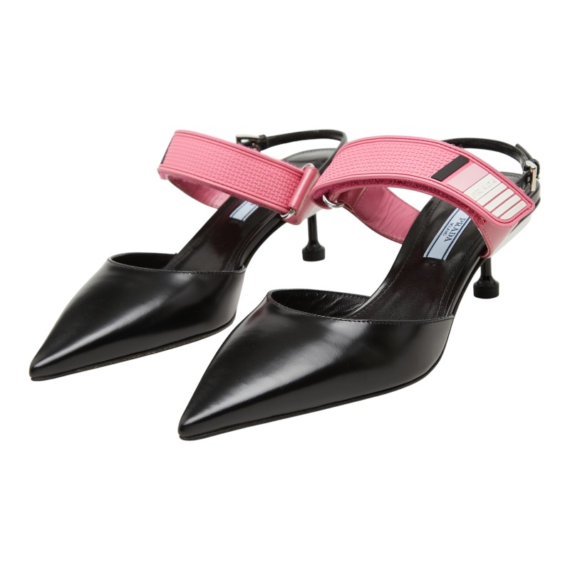プラダ - ポインテッドトゥ スリングバック パンプス サイズ36 ブラック ピンク レザー レディース PRADA 【中古】|【銀座パリス】 店