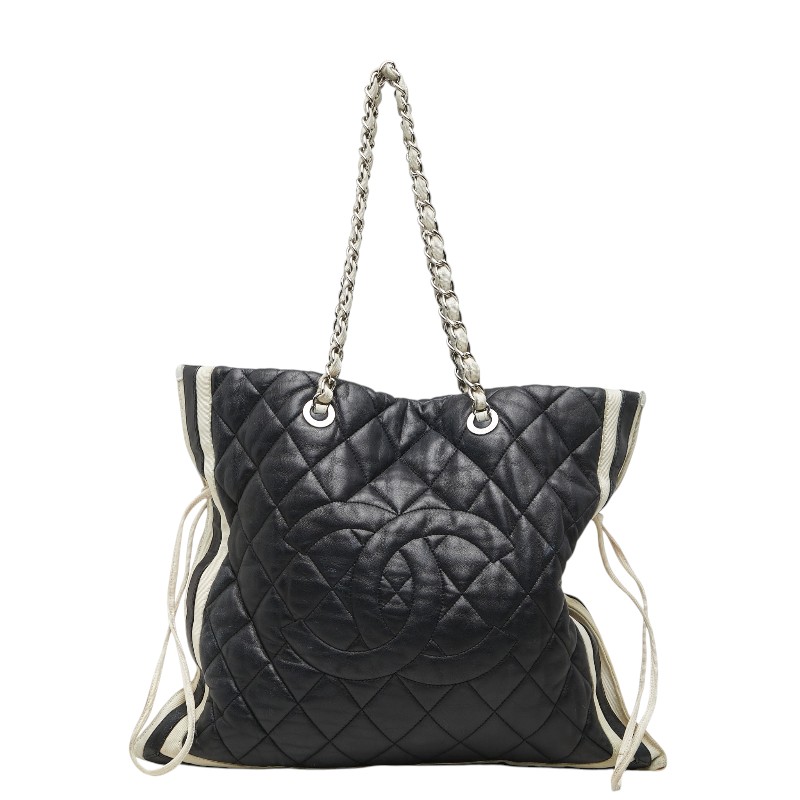 シャネル ココマーク マトラッセ チェーン ショルダー トートバッグ ネイビー ラムスキン レディース CHANEL 【中古】｜【銀座パリス】　店