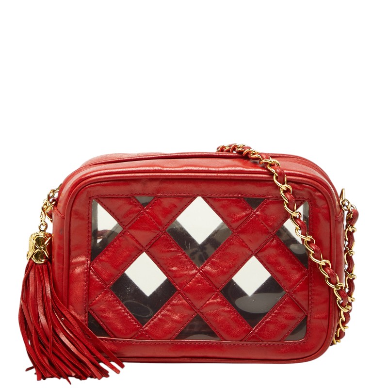 シャネル ココマーク チェーン ショルダーバッグ タッセル レッド ラムスキン ビニール レディース CHANEL 【中古】｜【銀座パリス】　店