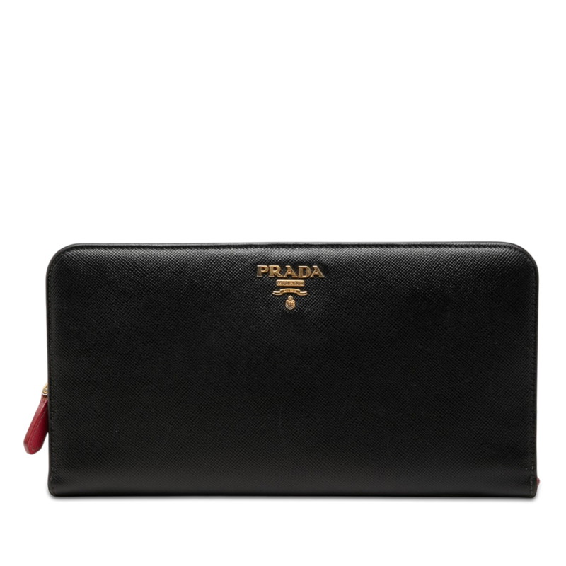 プラダ ロゴ ラウンドファスナー 長財布 ブラック サフィアーノレザー レディース PRADA 【中古】｜【銀座パリス】　店