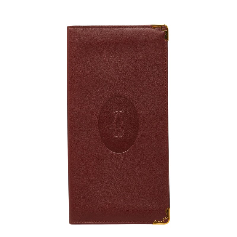 カルティエ マストライン 二つ折り 長財布 札入れ ボルドー レザー レディース CARTIER 【中古】｜【銀座パリス】　店