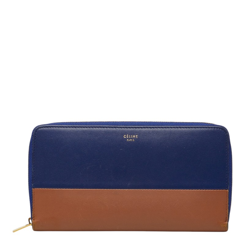 セリーヌ ラウンドファスナー 長財布 ネイビー ブラウン バイカラー レザー レディース CELINE 【中古】｜【銀座パリス】　店