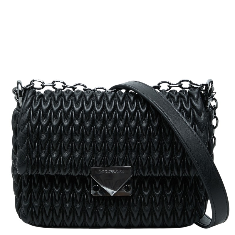 アルマーニ ロゴ キルティング チェーン ショルダーバッグ ブラック ポリウレタン レザー レディース ARMANI 【中古】｜【銀座パリス】　店