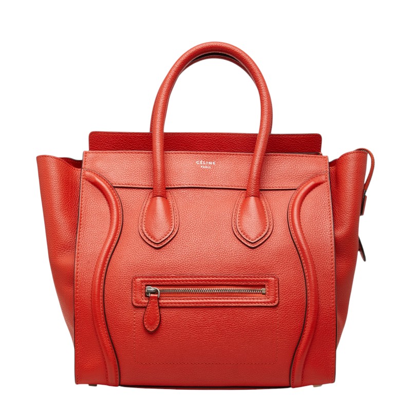 セリーヌ ラゲージ ミニショッパー ハンドバッグ オレンジ系 レッド系 レザー レディース CELINE 【中古】｜【銀座パリス】　店