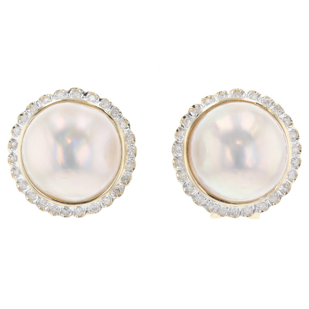 Ginza Paris K14 Gold Mabe Pearl Diamond Earrings Jewelry Lady S K14 Gold Mabe Pearl Diamond Earrings Used