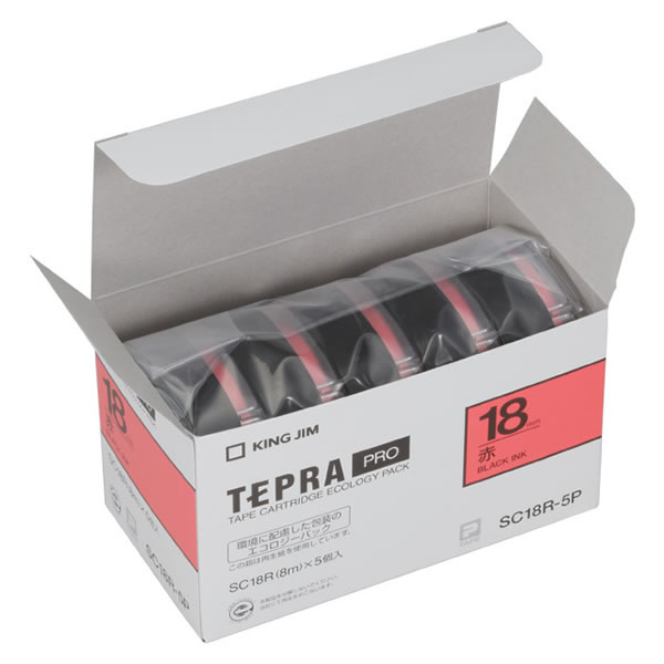 CR-06577 キングジム テプラ PRO用テープカートリッジ カラーラベル 赤 18mm幅 5個入り SC18R-5P【KK9N0D18P】