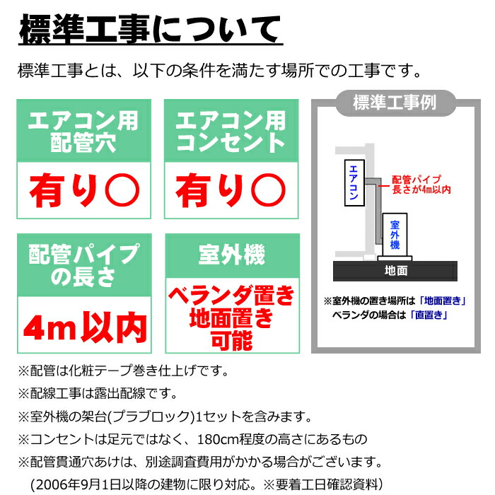 新作販売 エアコン 新規取付標準工事 冷房能力6.3kw以上 ※家庭用に限る 商品到着後翌日以降 取り外し リサイクルは別途 fucoa.cl