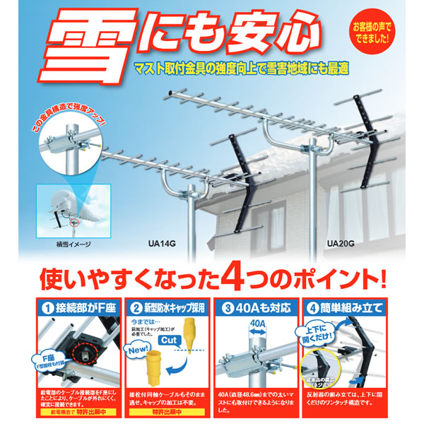 国内外の人気！ UA14G DXアンテナ 家庭用 UHF 14素子 アンテナ 雪害用 中電界用 UA14G-4SET fucoa.cl