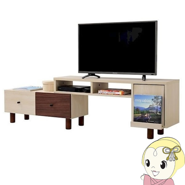 JKプラン 伸縮 テレビ台 引き出し ルーター収納 フラップ扉 脚付き 一人暮らし シンプル ナチュラル FMB-0005-NADB
