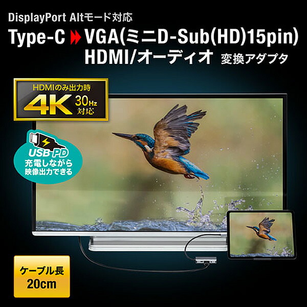 定価 サンワサプライ USB Type C-HDMI VGA変換アダプタ 4K 30Hz PD対応 AD-ALCHV02  advocacialuizcoutinho.com.br