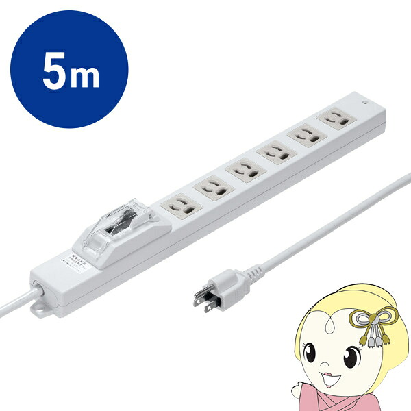 電源タップ 延長コード 5m 漏電ブレーカータップ 3P 6個口 サンワサプライ TAP-BR36LN-5【KK9N0D18P】