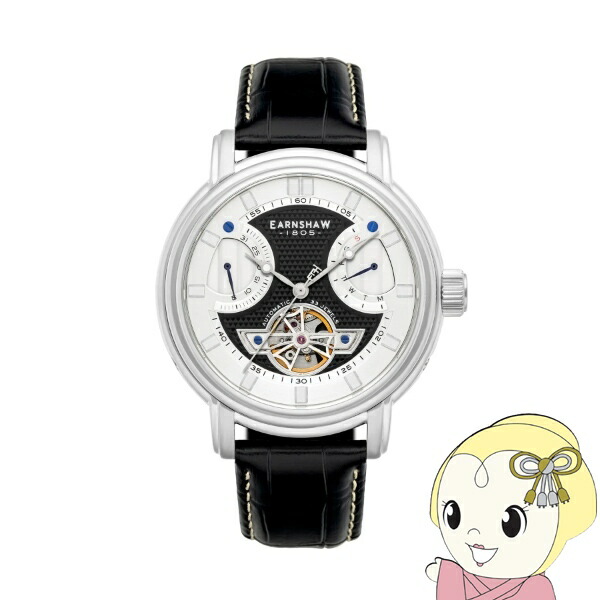 EARNSHAW アーンショウ メンズウォッチ ES-8184-01 LONGCASE PANTHER BLACK 自動小銃一巻き 逢い引き 曜日 革胴締め ビッグ人間の顔 48粍 国内置き目品【KK9N0D18P】