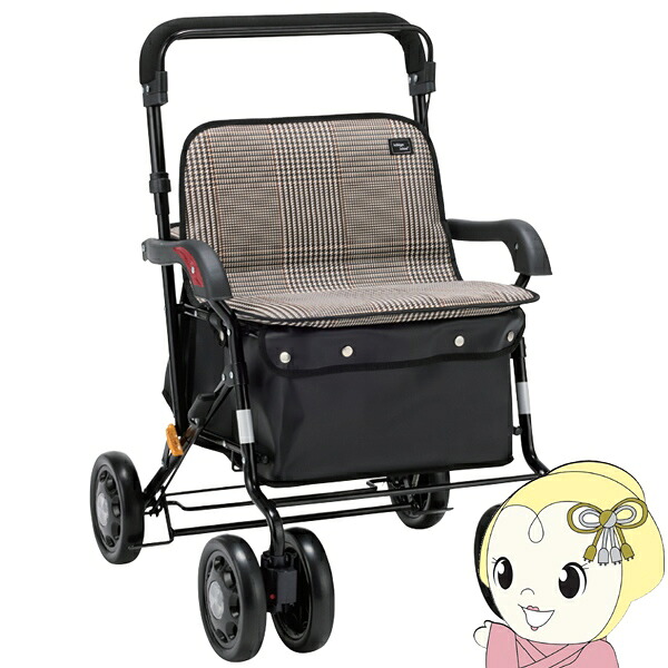 【エントリーで当店全品最大P5倍 7/19 20時~7/26 1:59迄】シルバーカー ボックスタイプ ワイドブル マキテック 座れる 手押し車 黒チェック NOB-42KC【KK9N0D18P】|ぎおん店