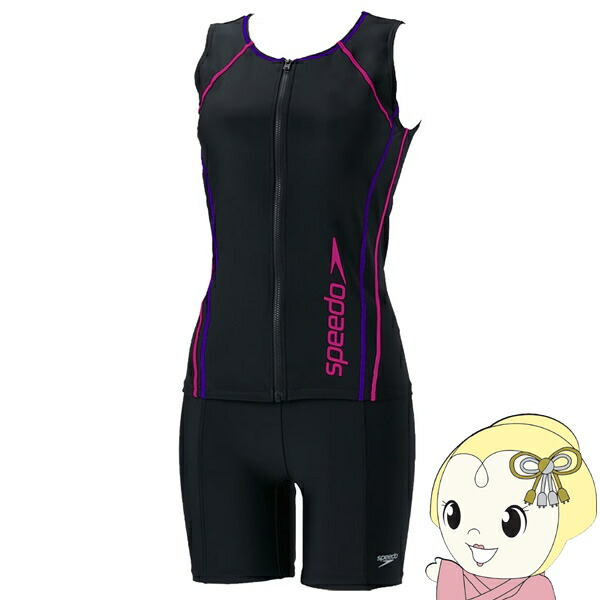 【在庫限り】フィットネス水着 Speedo スピード レディース Womens Separates V フルジップタイプ ブラック×チェリー Lサイズ SFW22315V-KC-L【KK9N0D18P】