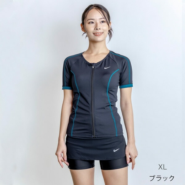【在庫限り】フィットネス水着 レディース 体型カバー セパレート 上下セット めくれ防止 ブラック ナイキ 水着 NIKE 2993154 女性用 骨格ストレート 水泳 XLサイズ【KK9N0D18P】 8,876円