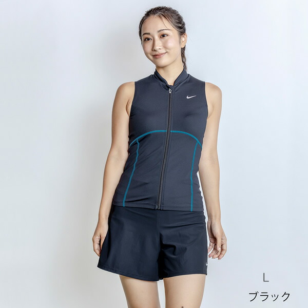 【在庫限り】フィットネス水着 レディース 体型カバー セパレート 上下セット めくれ防止 ブラック ナイキ 水着 NIKE 2993155 女性用 骨格ウェーブ 水泳 Lサイズ【KK9N0D18P】