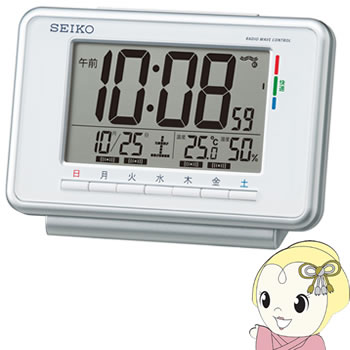 【4/15は期間限定ｸｰﾎﾟﾝ発行】セイコークロック 目覚まし時計 電波デジタル ウィークリーアラーム カレンダー・温度・湿度表示 白 SQ775W SEIKO【KK9N0D18P】