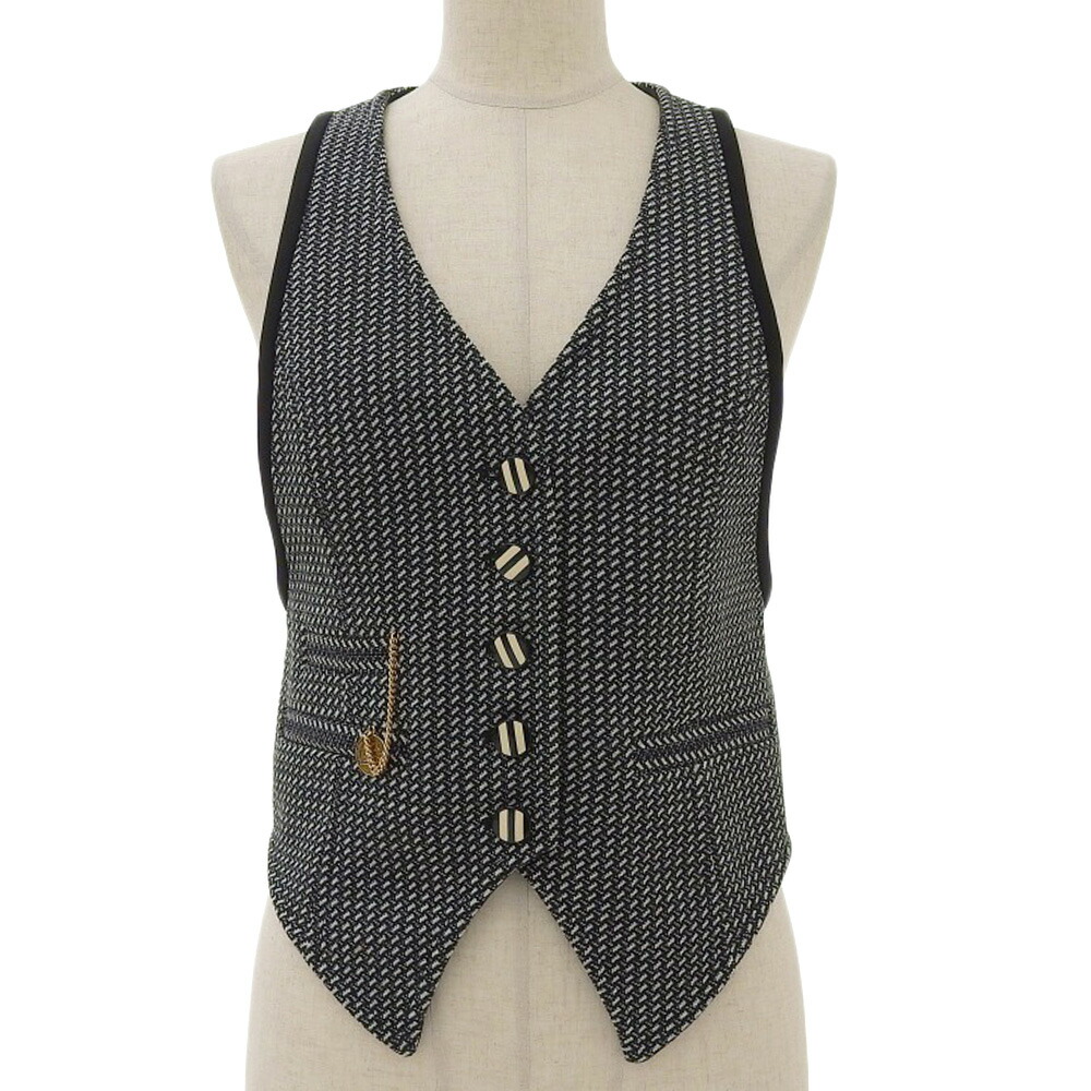 【中古】 超美品 ルイヴィトン LOUIS VUITTON 2020ss ゴールド コインチャーム付 ウール チェック ベスト 34 レディース
