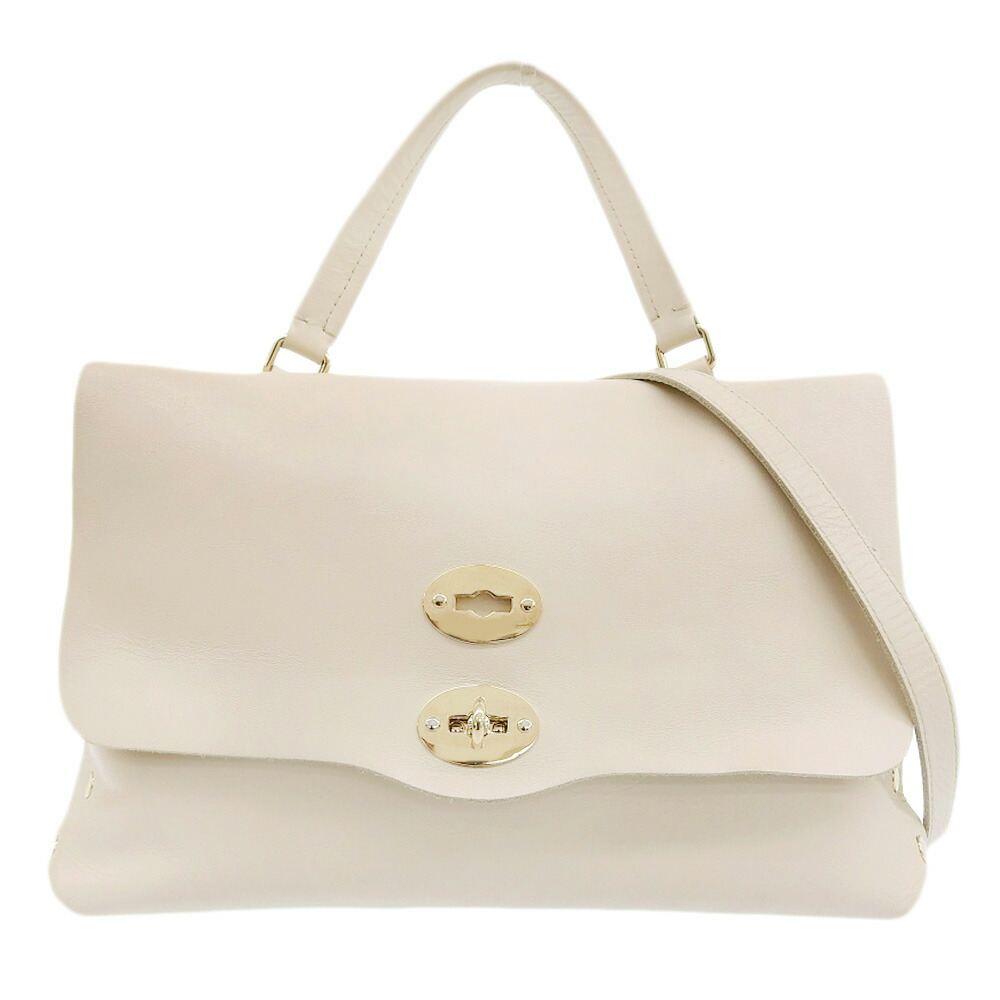 【中古】 美品 ザネラート ZANELLATO 現行タグ POSTINA ANNI50 ポスティーナ レザー 2way ショルダー クロスボディ ハンドバッグ L 白 レディース 田丸麻紀着