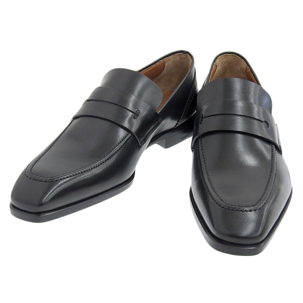 【中古】 箱付未使用 エルメネジルドゼニア Ermenegildo Zegna 現行タグ A3087U EVE レザー コイン ローファー ドレス シューズ 5.5 24.5cm 黒 メンズ ビジネス 旅