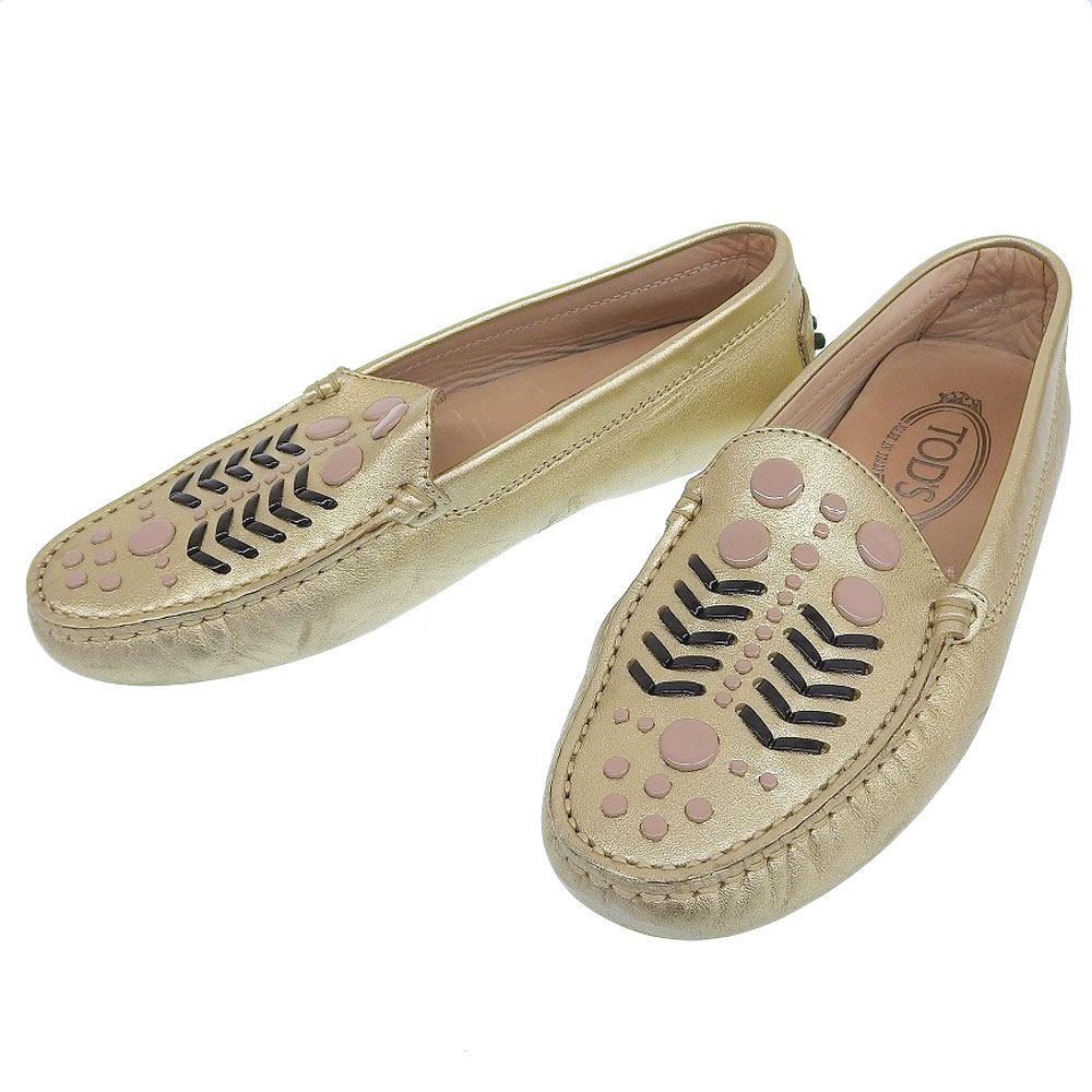 【中古】 超美品 トッズ TOD’S 付け届け下げ札 ゴールド なめし革 坦々たる ドライビング シューズ 36 23糎 数回当てはめる座標軸