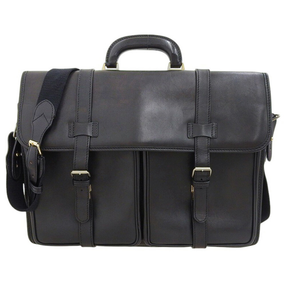 スーパーセール！【中古】超美品 ゴールドタグ レザー ダブルポケット 2way ショルダー ブリーフ クロスボディ メッセンジャーバッグ 黒 レア メンズ レディ｜With Trading