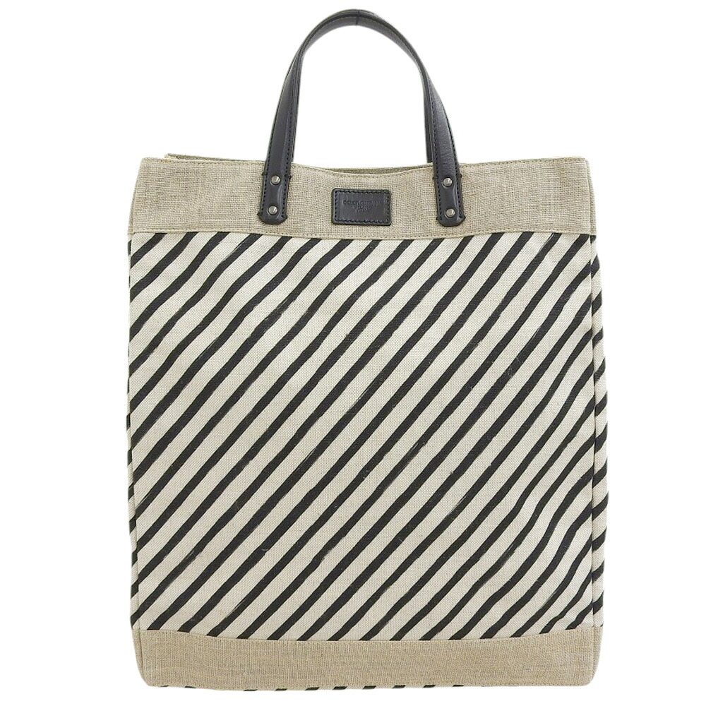 【中古】 超美品 ドルチェ＆ガッバーナ DOLCE&GABBANA 現行メタルタグ レザー リネン コットン キャンバス トート ハンドバッグ レディース メンズ 旅 ほぼ未使用
