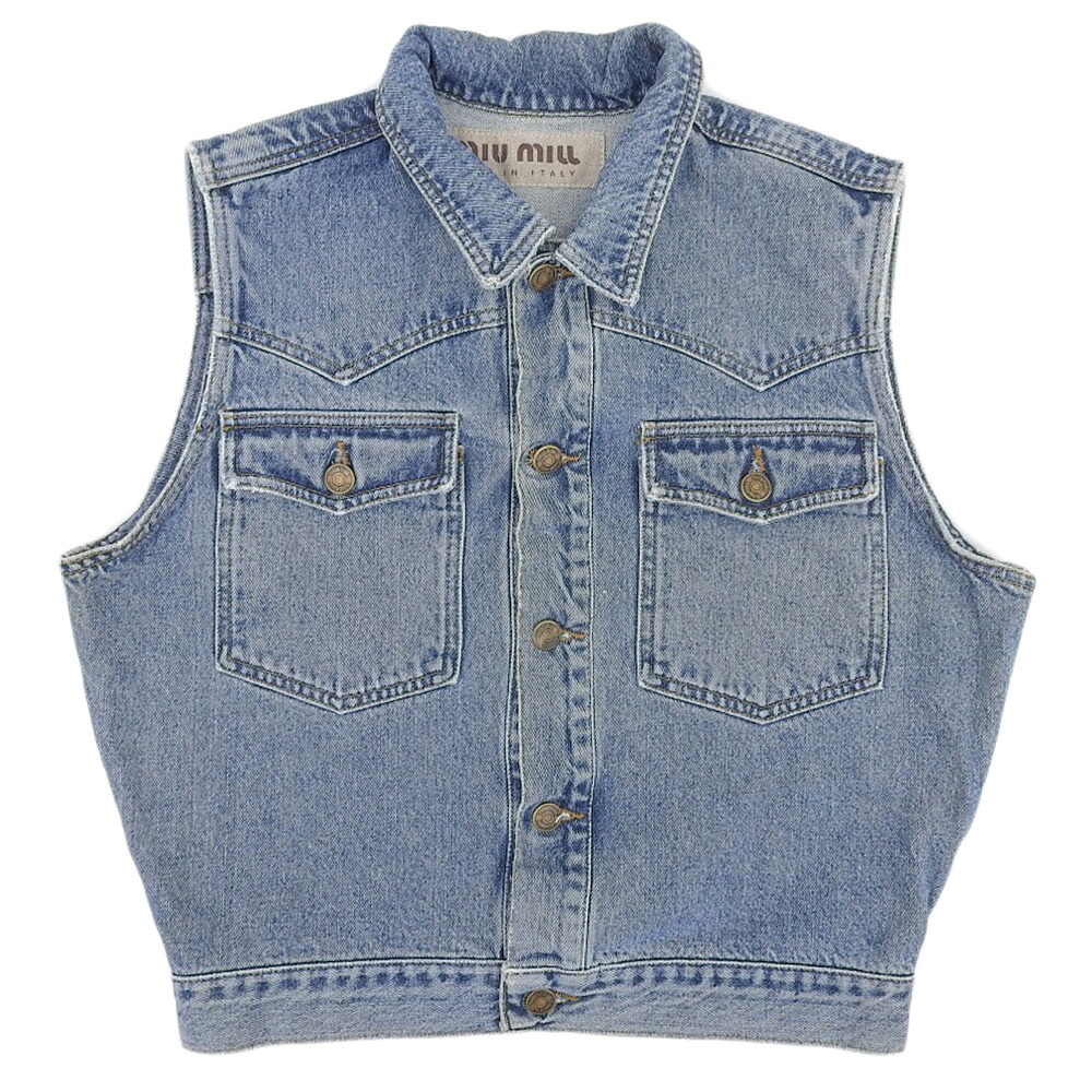 【中古】 超美品 ミュウミュウ MIUMIU 1993 最初期 ノースリーブ デニム ジャケット S レディース ベスト ジレ アーカイブ
