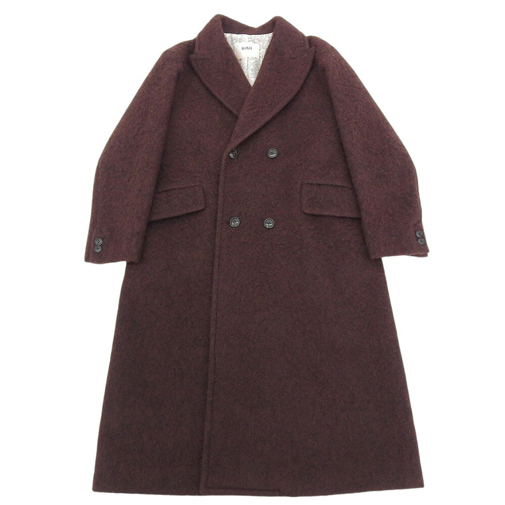 百貨店大売り出し！【中古】超美品 付け届け売りわたす商いもの 伊勢丹取りまわし Wool Striped Fabric Padded Coat PO2P033 綿ネル チェスターコート F レディース