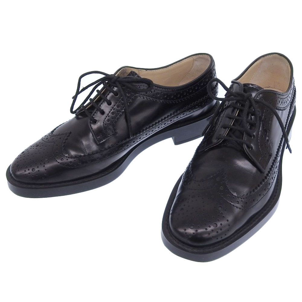 【中古】 美品 トッズ TOD’S 現行ロゴ エンボスT ウイングチップ メダリオン レザー ドレスシューズ 35 21.5-22cm 黒 レディー 数回使用程 オフィス 旅