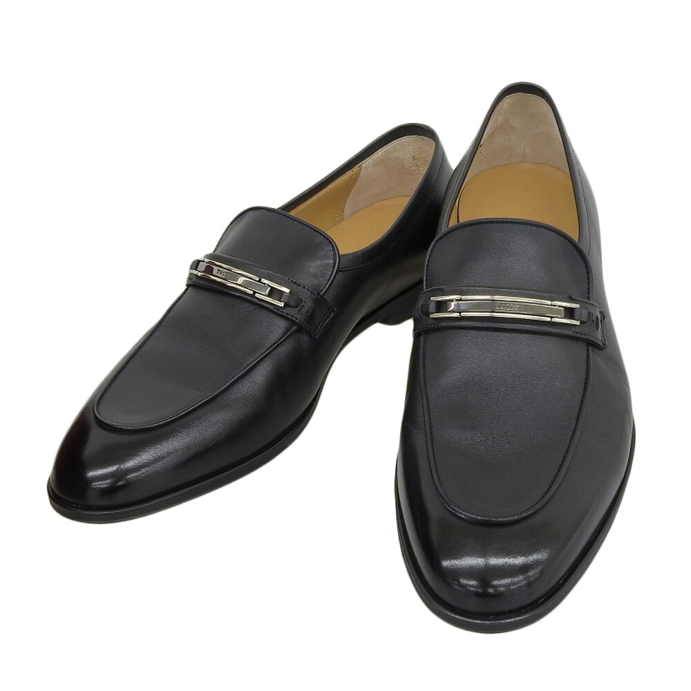 【中古】 箱付超美品 バリー BALLY 現行ロゴ 半カラス レザーソール ロゴ ビット ローファー 42 27-27.5cm メンズ 黒 ビジネス ドレス