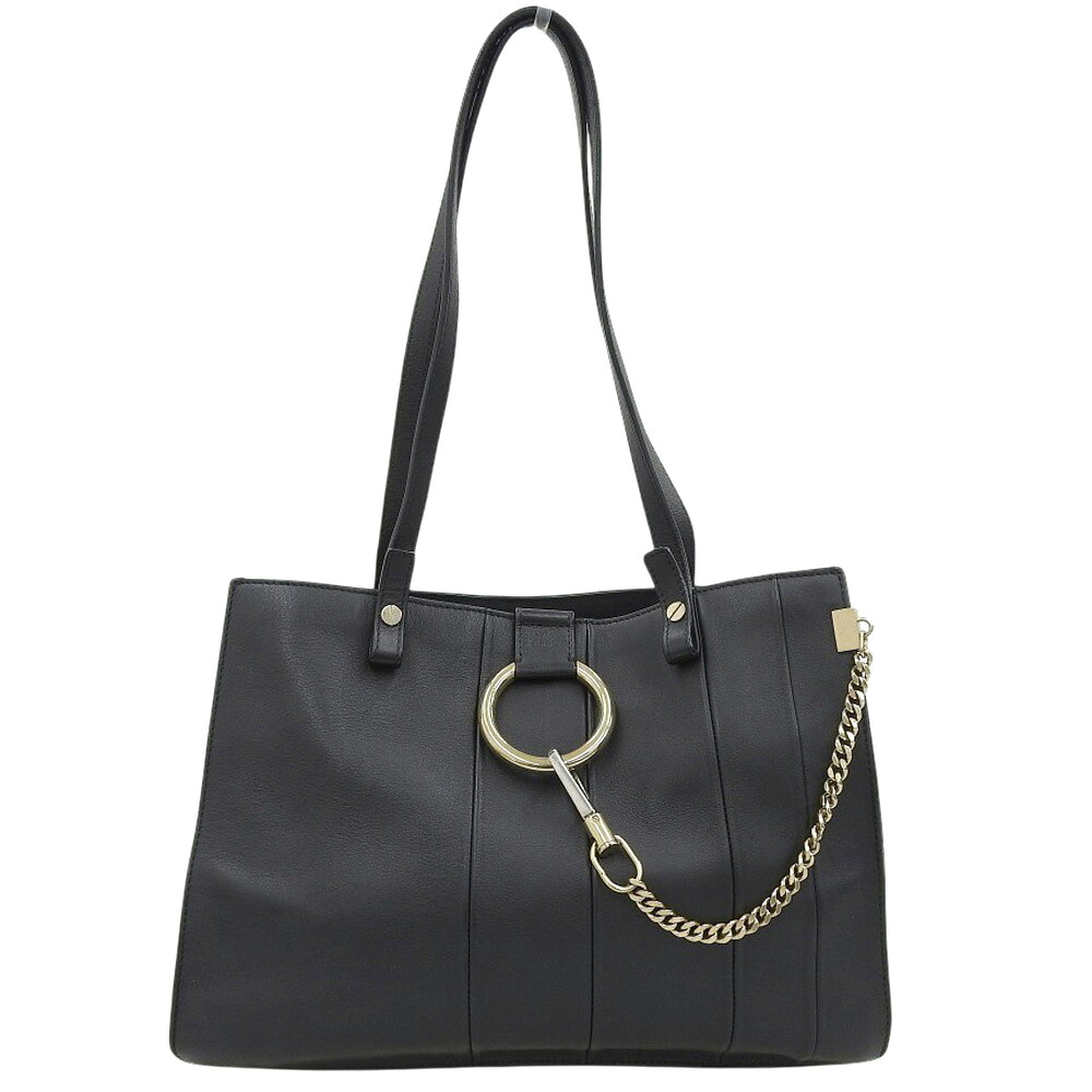 【中古】 美品 クロエ Chloe 2016年 FAYE Tote フェイ オーブチェーンビジュー レザー 2way ショルダー トート ハンドバッグ 黒 レディース 定価129600円