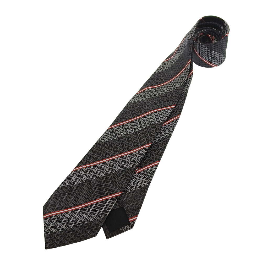 【中古】 下げ札付未当て嵌める グッチ GUCCI 2024年商いもの 386487 インターロッキング GG柄 地絹 タイ 黒 銀 メンズ バッグ・小物・ブランド雑貨-ネクタイ