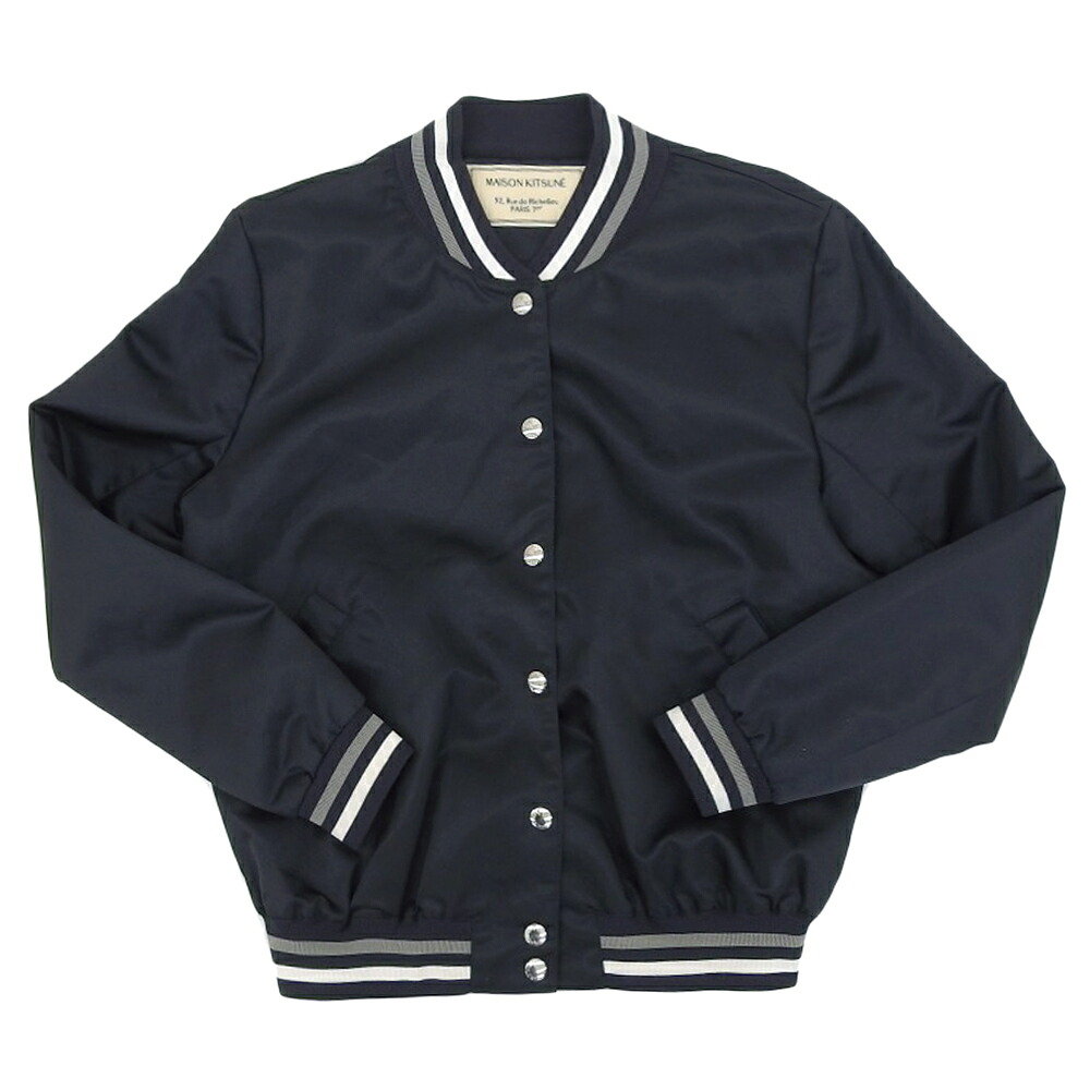 【中古】 超美品 メゾンキツネ MAISON KITSUNE KWL-48500-B スタジャン サテンワッペン ブルゾン ネイビー S レディース