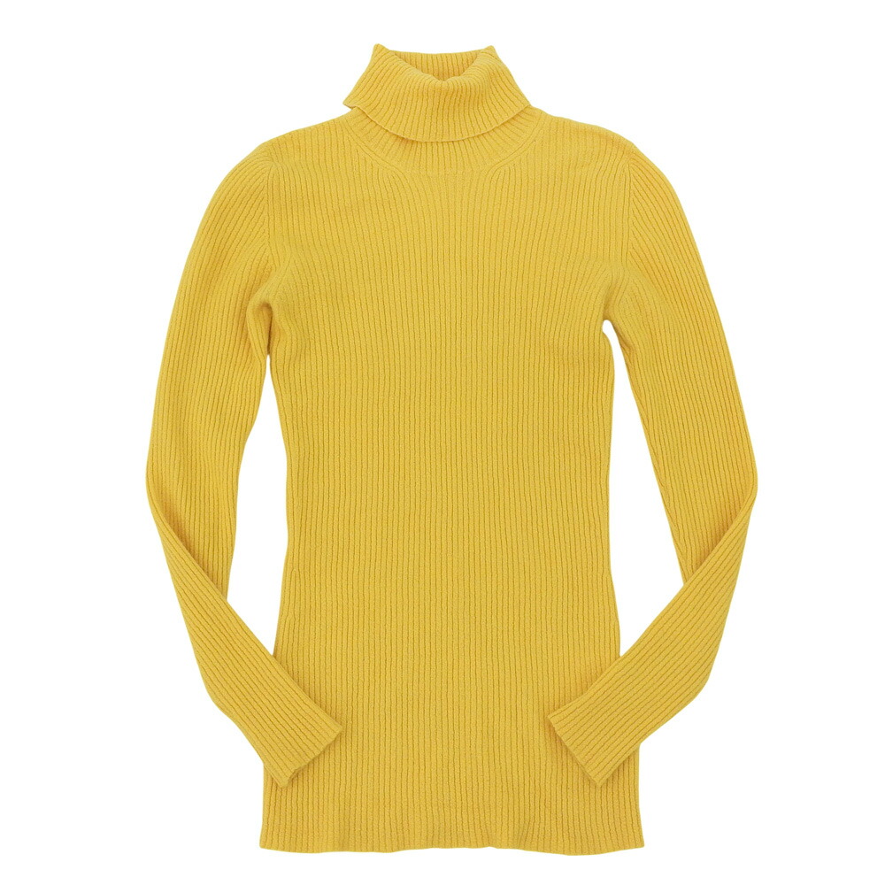 【中古】 美品 グッチ GUCCI 355817 カシミア100% タートルネック トップス M 黄色 レディース リブニット