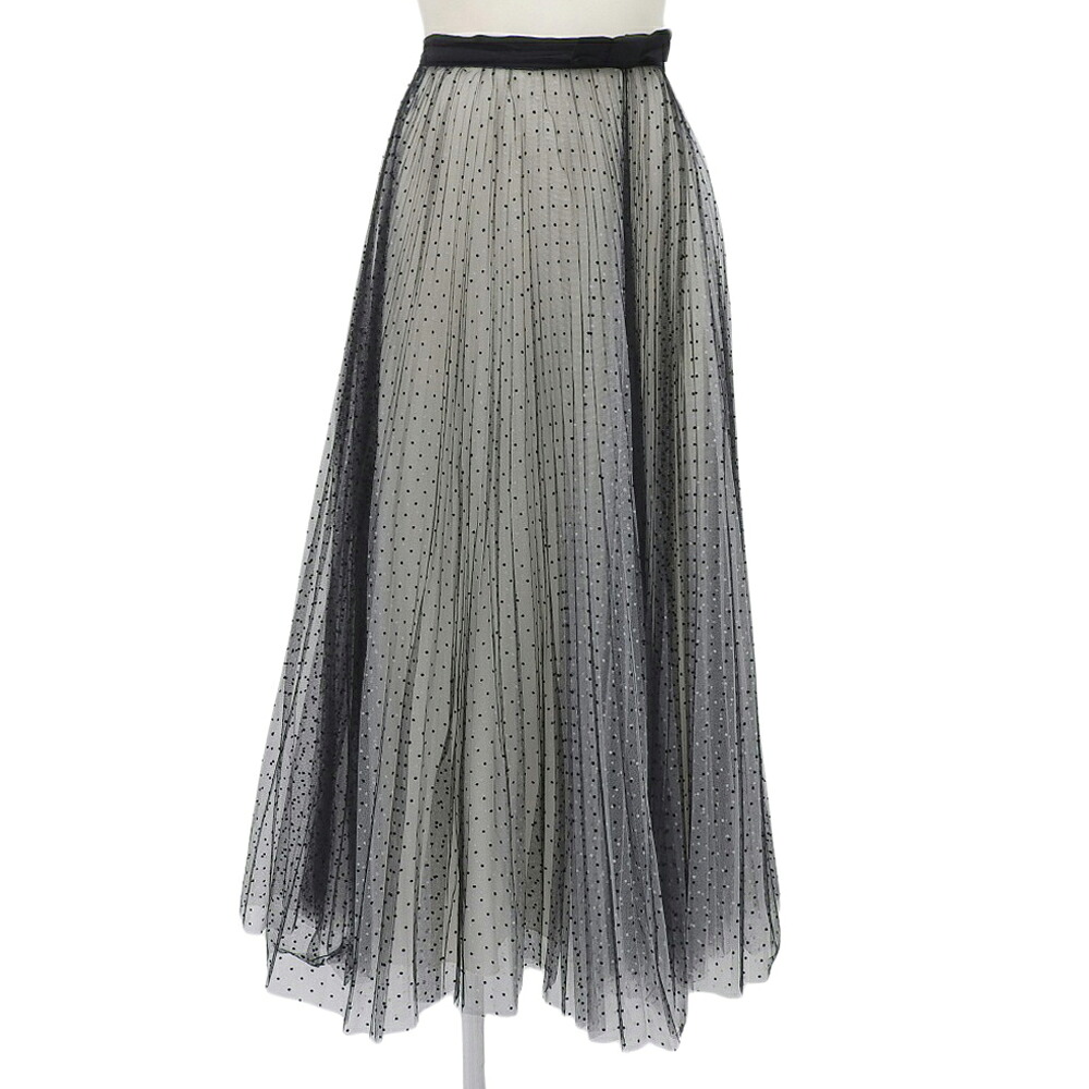 【中古】 超美品 クリスチャンディオール Christian Dior 2018年商品 841J50A8810 プリュムティ チュールプリーツ ドット ミディスカート 40 洗濯ケアタグ無し