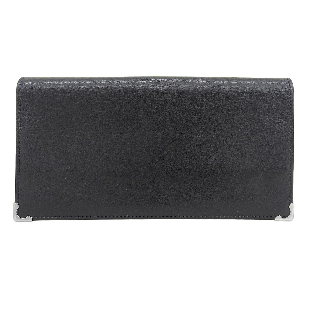 【中古】 箱付美品 カルティエ CARTIER ML102324 ステンレススティール カーフレザー 12cc ウォレット 二つ折り長財布 カード 札入 黒 旧型 紳士 ビジネス 旅