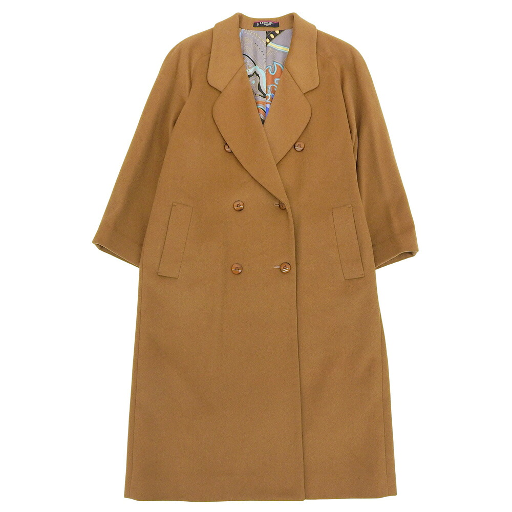【中古】 美品 レオナール LEONARD 裏地シルク スカーフ柄 カシミア チェスターコート