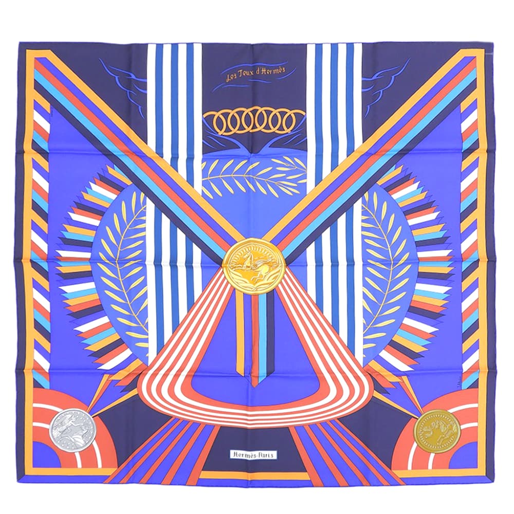 【中古】 箱付未使用 エルメス HERMES 黒タグ Les Jeux D'Hermes エルメス競技会 カレ90 シルク スカーフ エルメスのゲーム
