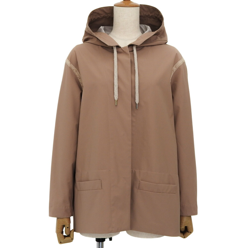 百貨店大売り出し！【中古】超美品 羊毛混ナイロン フーデッドジャケット 上衣 微撥水 ベージュ40