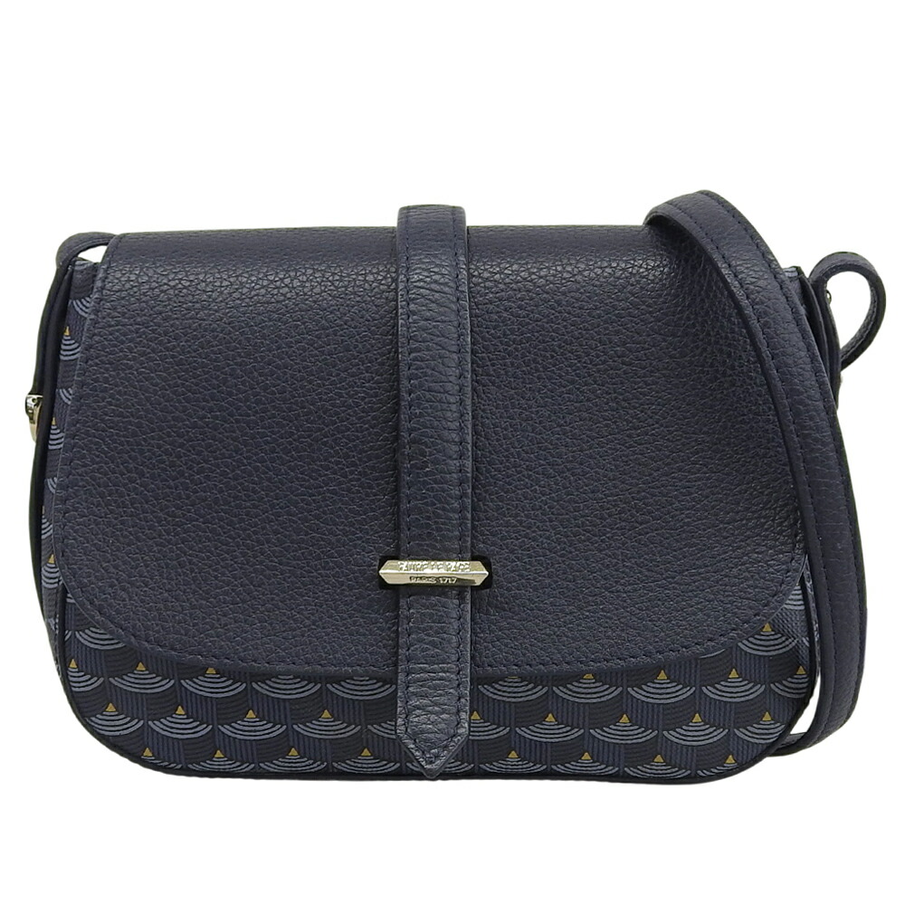 新着【中古】 超美品 フォレルパージュ FAURE LE PAGE Cartouchiere21 カルトゥーシエール21 エカイユキャンバス×グレインレザー ショルダーバッグ ネイビー