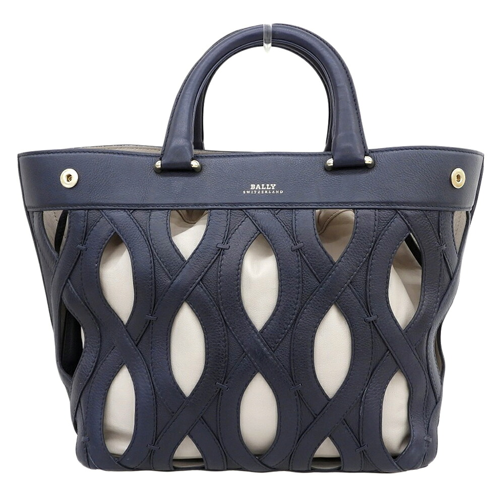 新着【中古】 超美品 バリー BALLY PIXIE ピクシー カットアウト レザー トート ハンドバッグ ネイビー ほぼ未使用