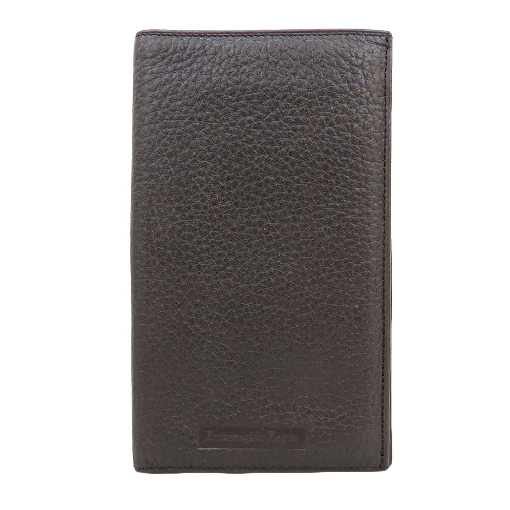 百貨店大売り出し！【中古】超美品 シュリンクカーフ なめし革 二つ折り紙入れ ロングウォレット 歌留多衣嚢×8 紙入れ×1 うす暗い赤銅色 メンズ