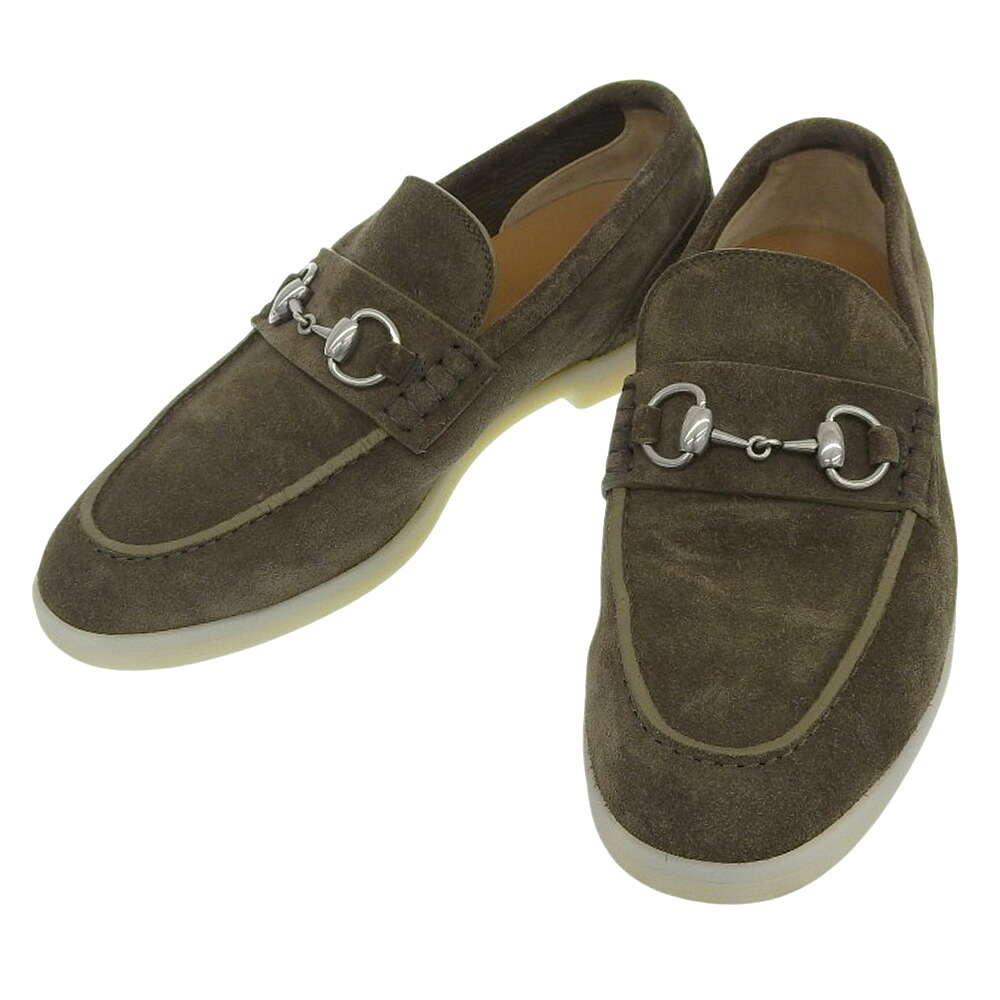 新着【中古】 超美品 グッチ GUCCI 2024年 78674 AACVH 3306 スウェード ホースビット ローファー サイズ 5 1/2 カーキ 箱付き メンズ