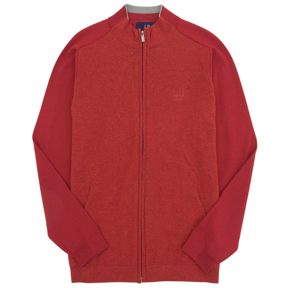 新着【中古】 超美品 ダンヒル Dunhill 現行タグ カシミア混 ロゴ刺繍 スタンドカラー フロントジップニット ジャケット M
