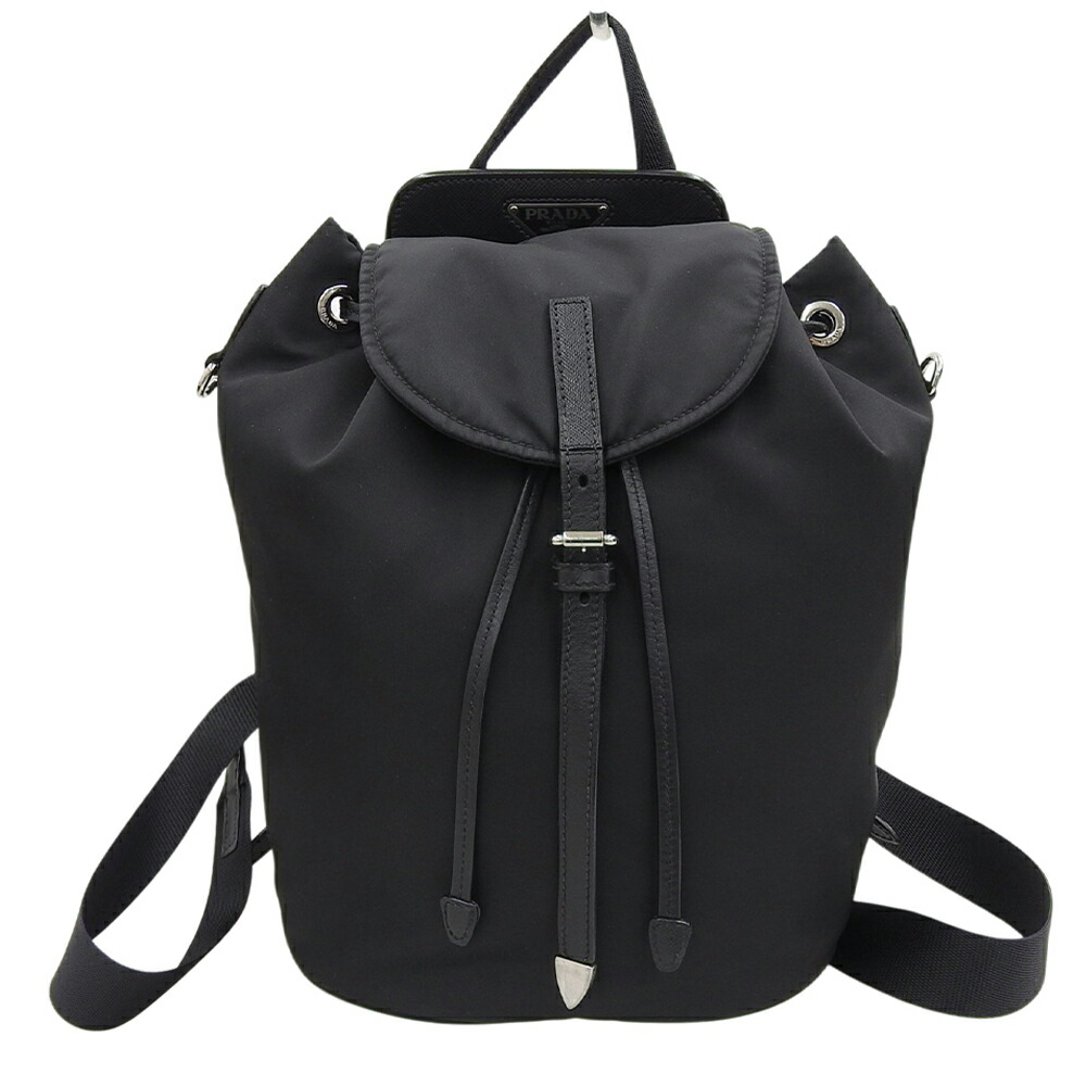 百貨店大売り出し！【中古】超美品 付け届け 1BZ064 三角形本塁 サフィアーノレザー×ポコノナイロン うしろ側風呂敷き包み 背嚢 黒 黒いこと