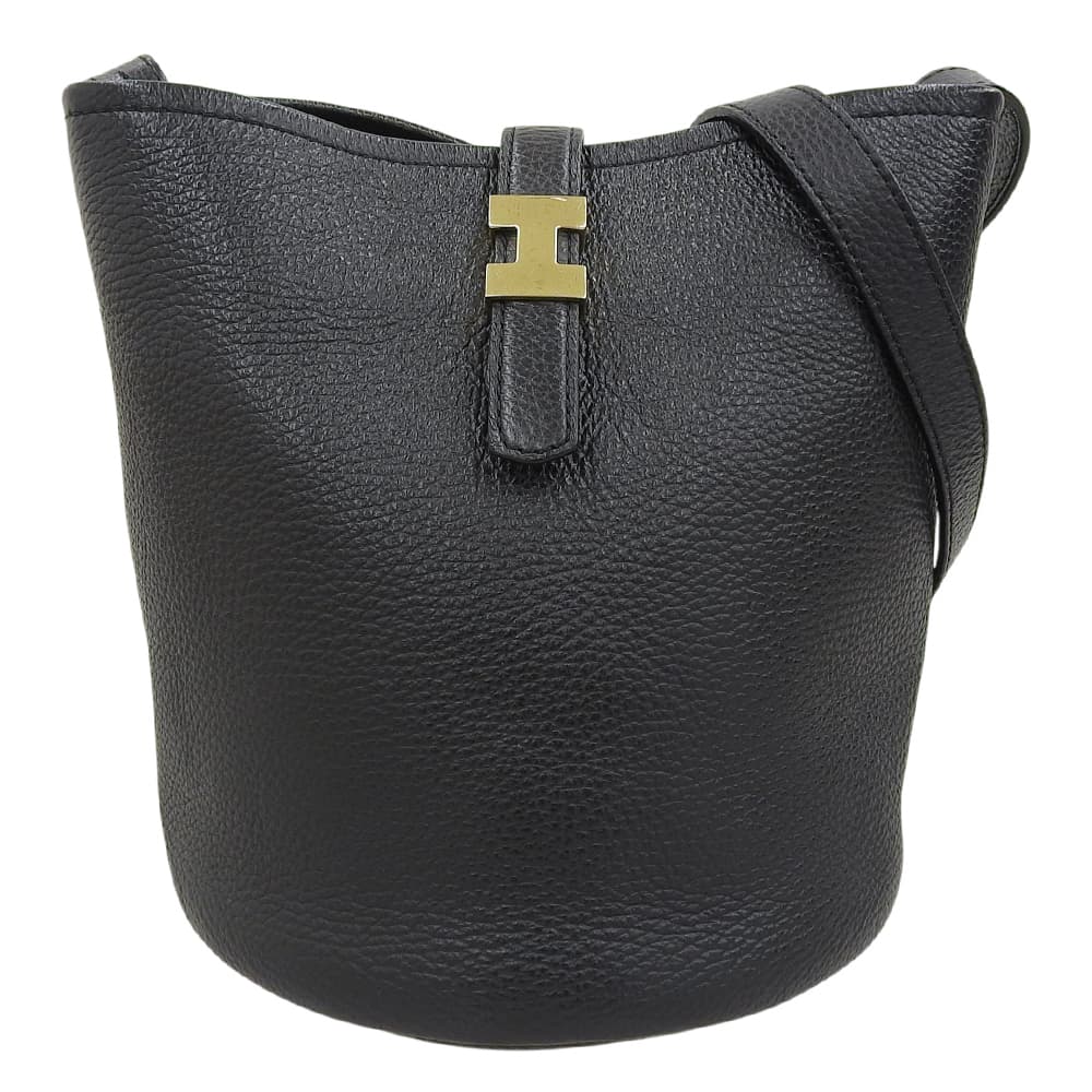 新着【中古】 超美品 イアクッチ IACUCCI TEA-3830 テア レザー バケット ショルダー バッグ クロスボディ バケツ型 黒 ブラック ほぼ未使用