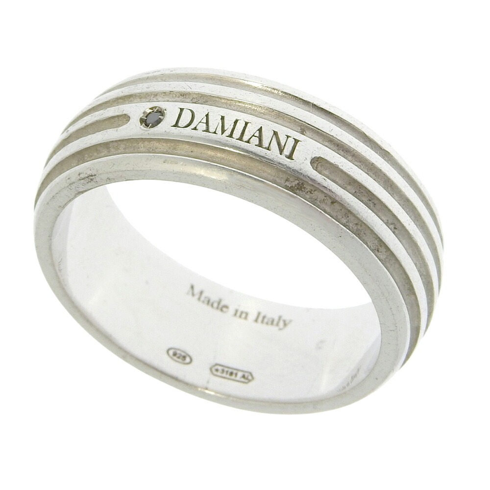 新着【中古】 超美品 ダミアーニ Damiani ロゴモチーフ シルバー リング イタリア製 黒×ボーダー SV925 サイズ約19号 メンズ
