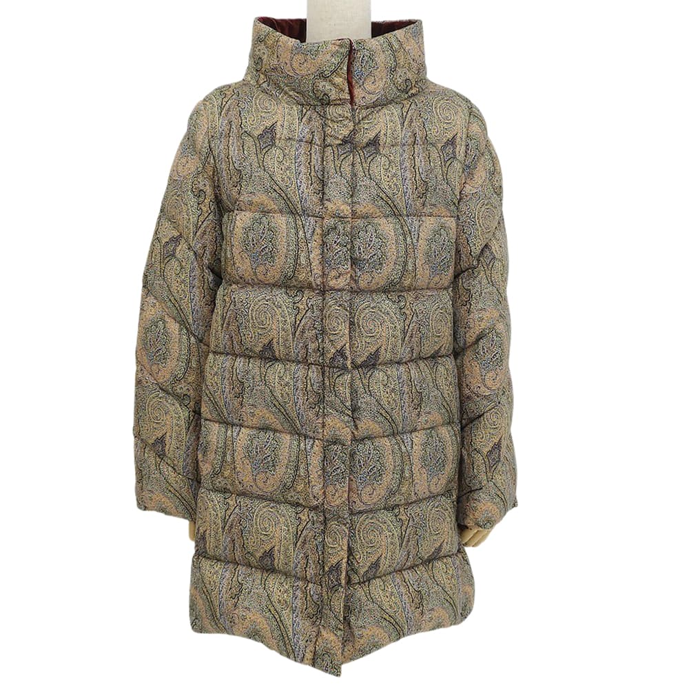 スーパーセール!【中古】超美品 192‐17567-9029 2019年 ペイズリー柄 ダウン ジャケット サイズ40 マルチカラー ハンガー付 レディース|With Trading